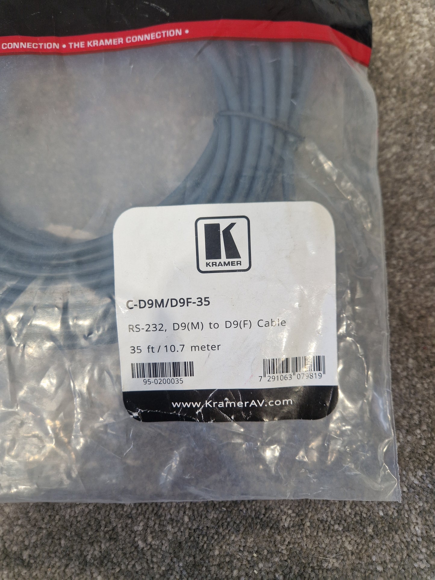 Kramer C-D9M/D9F-35 RS-232 Control Cable – 35ft – New w/ Original Packaging