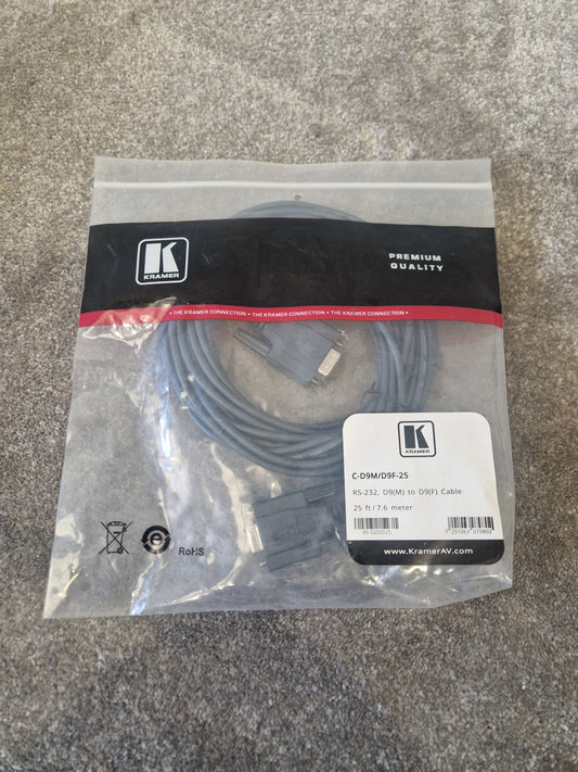 Kramer C-D9M/D9F-25 RS-232 Control Cable – 25ft - New in Original Packaging