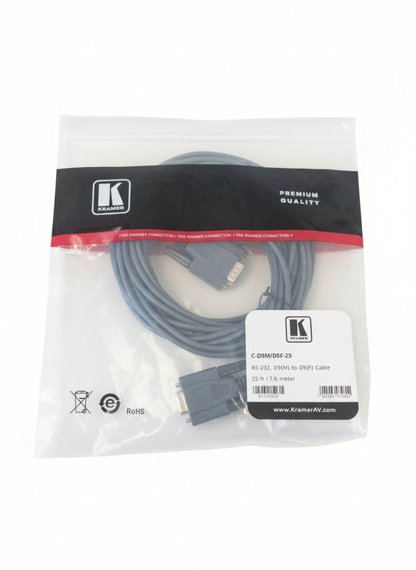 Kramer C-D9M/D9F-25 RS-232 Control Cable – 25ft - Like New in Original Packaging