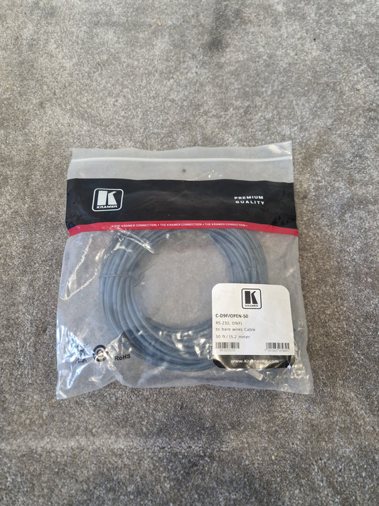 Kramer C-D9F/OPEN-50 RS-232 to Bare Wire Cable - 50ft - New w/ Packaging