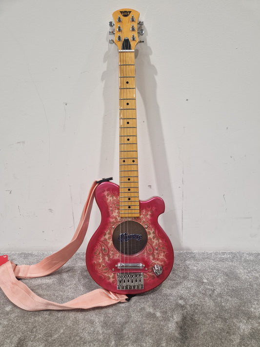 Pignose Electric Travel Guitar - Compact Design, Solid Tone - Excellent w/ Soft Case & Pink Guitar strap