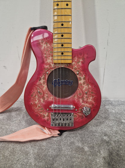 Pignose Electric Travel Guitar - Compact Design, Solid Tone - Excellent w/ Soft Case & Pink Guitar strap