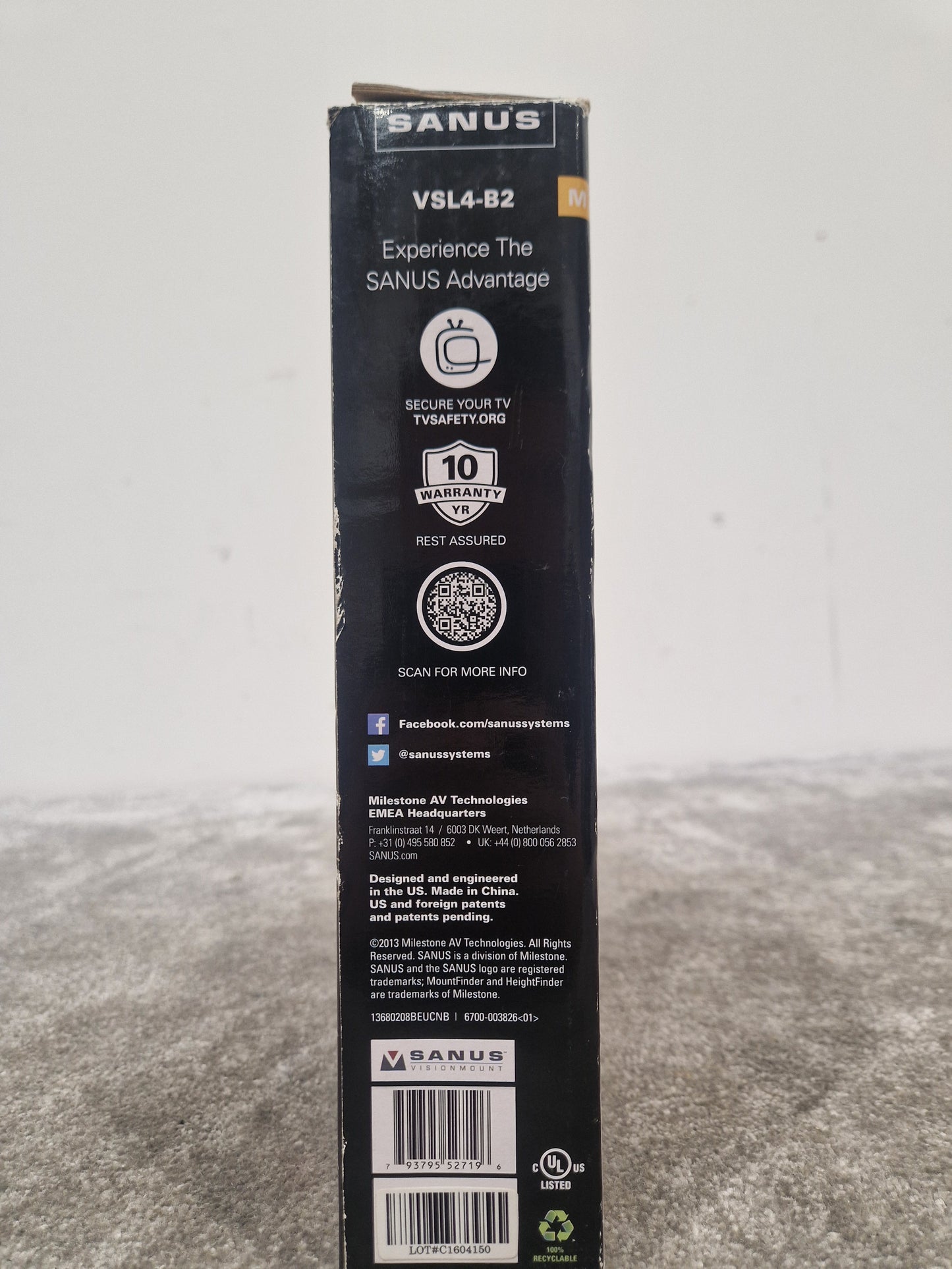 Sanus VSL4-B2 - Adjustable Speaker Stands - Open Box w/ Original Box & Manuals