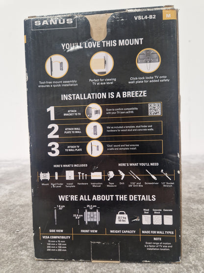 Sanus VSL4-B2 - Adjustable Speaker Stands - Open Box w/ Original Box & Manuals