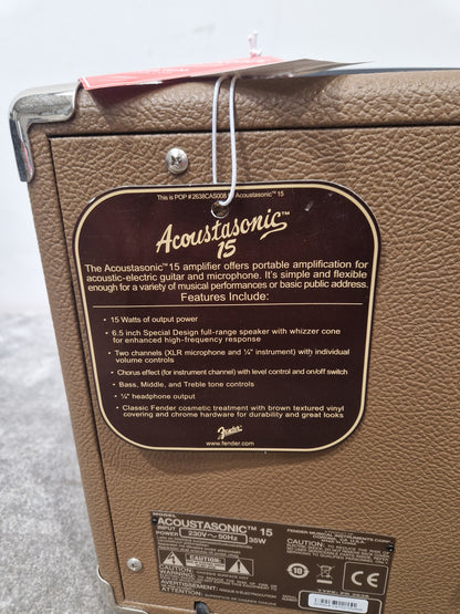 Fender Acoustasonic 15 - 15-Watt Amplifier, String Dynamics Modeling - Mint w/ Tags