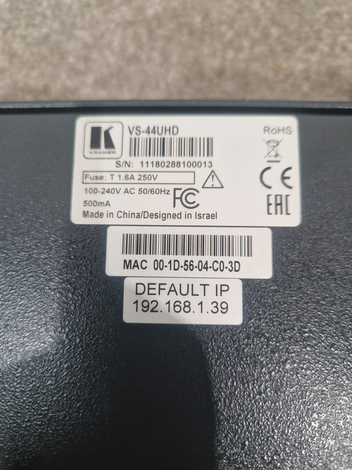 Kramer VS-44UHD 4x4 matrix switcher - HDMI 2.0, Audio De-Embedding - Very Good