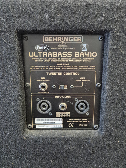 Behringer Ultrabass BA410 1000W Speaker Cabinet - High-Power, 4x10" Speakers - Excellentt
