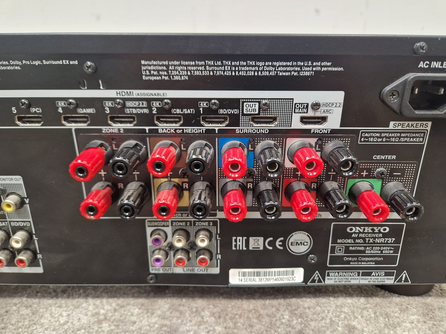Onkyo Tx-NR737 - 7.2-Channel A/V Receiver, Dolby Atmos - Very Good