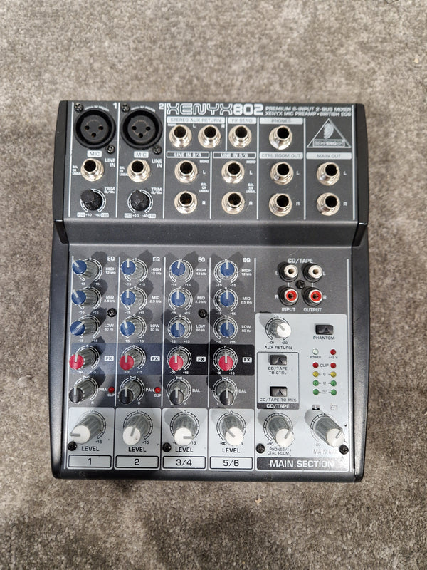Behringer Xenyx 802 Mixer - 8-Input, 2-Bus - Very Good w/ Original Box & Power Supply & Manuals
