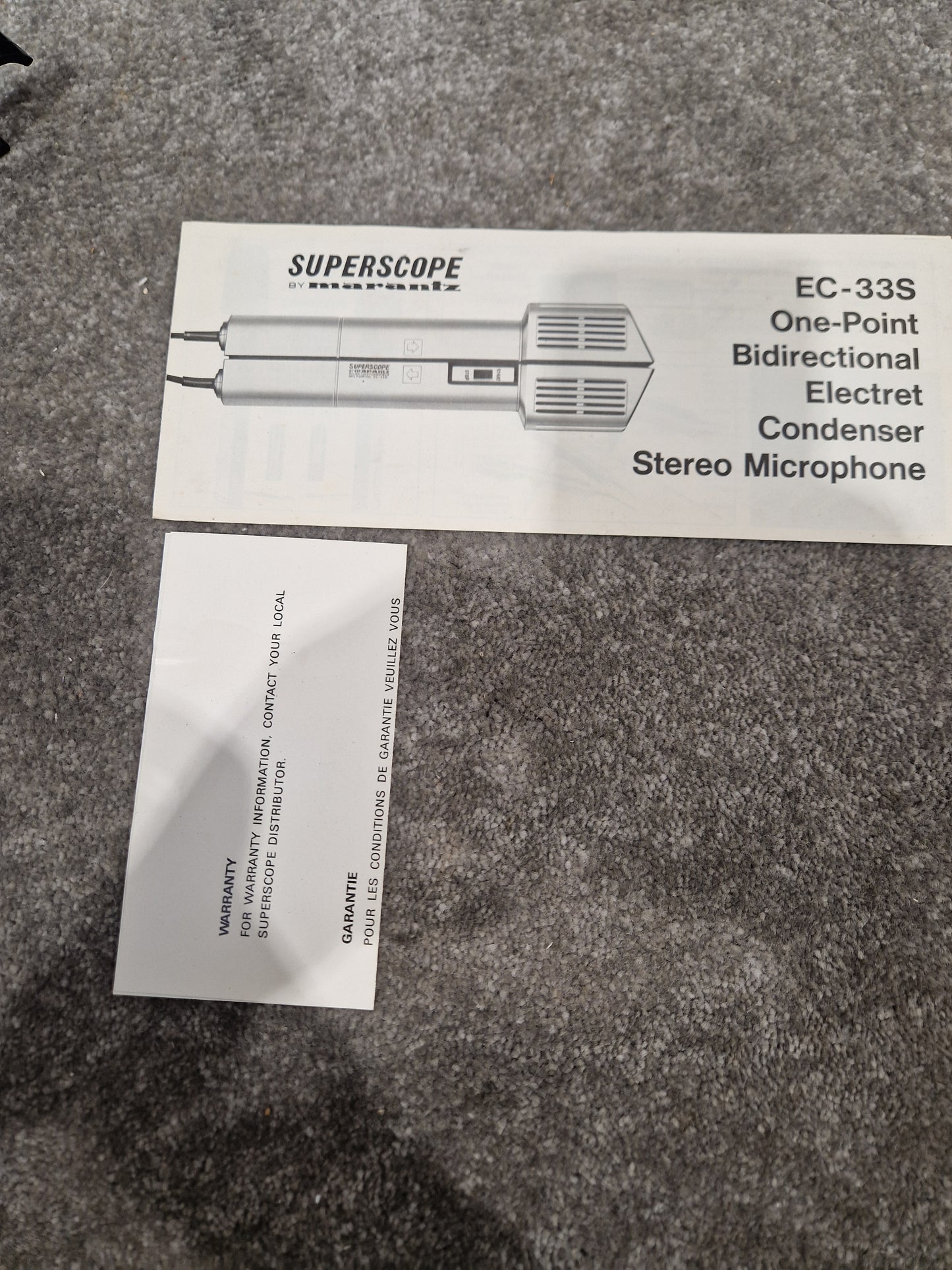 Superscope by Marantz EC-33s Mic - Professional Condenser Microphone - High-Fidelity Audio - Very Good w/ Manuals & Soft Case & Mic holder & Mic cover