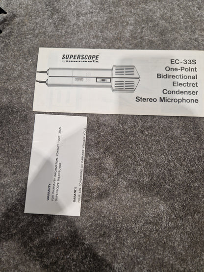 Superscope by Marantz EC-33s Mic - Professional Condenser Microphone - High-Fidelity Audio - Very Good w/ Manuals & Soft Case & Mic holder & Mic cover