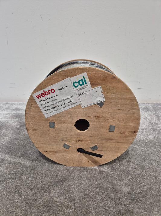 Webro Wf125 100m Black 75 Ohm Coaxial Cable Reel - 100m Length, High-Quality - New