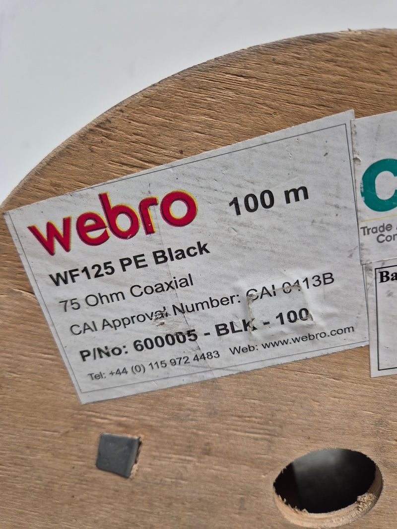 Webro Wf125 100m Black 75 Ohm Coaxial Cable Reel - 100m Length, High-Quality - Like New - Image 2
