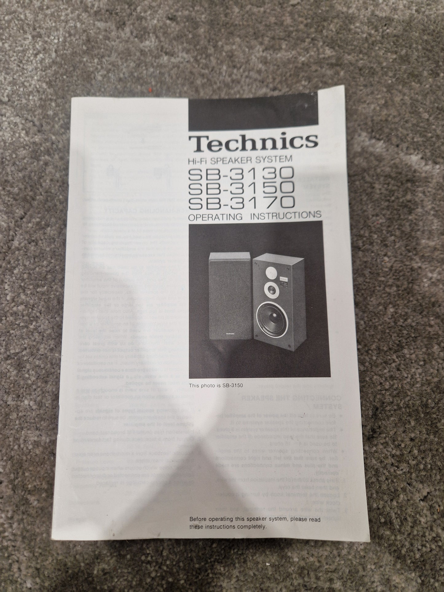 Technics Sb-3130 Pair of Speakers - 3-Way Design, 50W Power - Very Good w/ Manuals