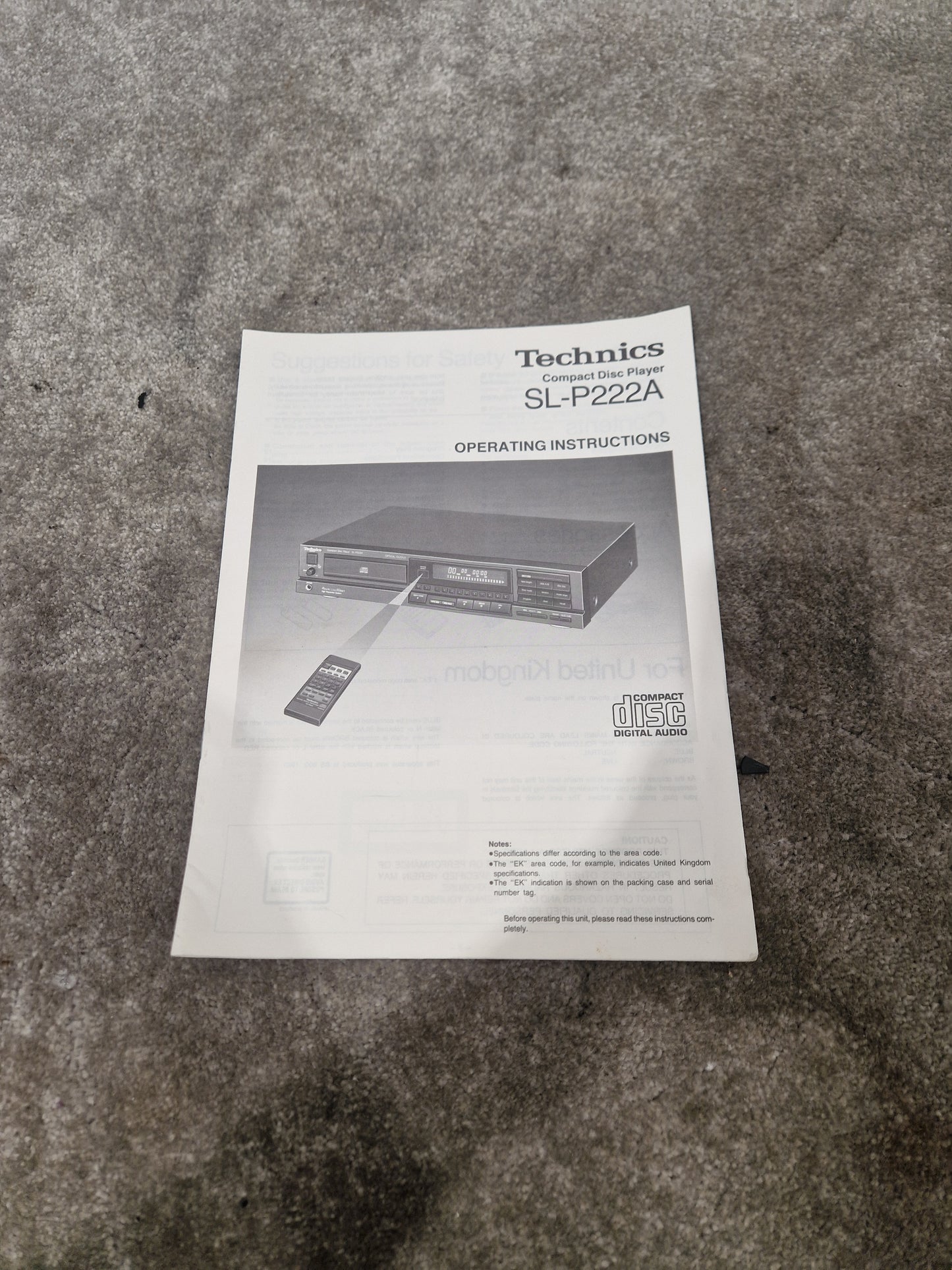 Technics Sl-p222a CD Player - Linear Tracking, High Fidelity - Spares or Repair w/ Manuals & Remote control