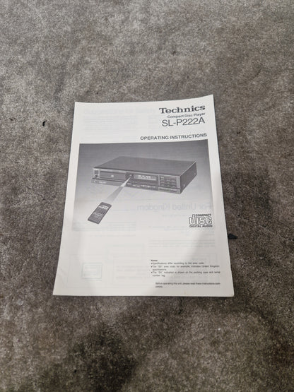 Technics Sl-p222a CD Player - Linear Tracking, High Fidelity - Spares or Repair w/ Manuals & Remote control
