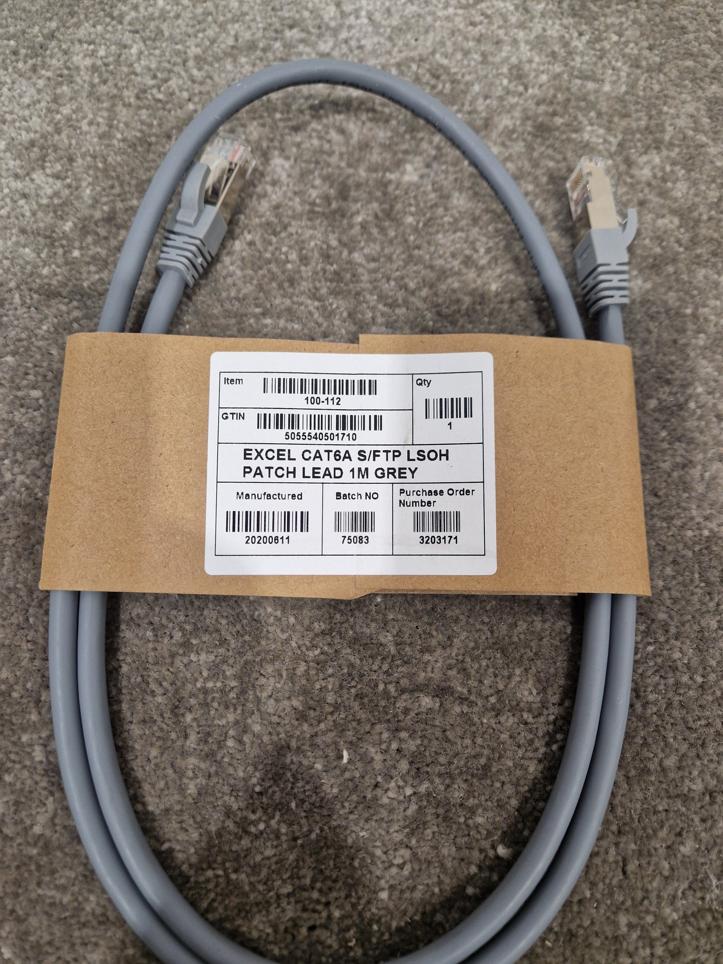 Excel CAT6A 1M Ethernet Cable Grey - High-Speed Data Transfer - Excellent w/ Original packet