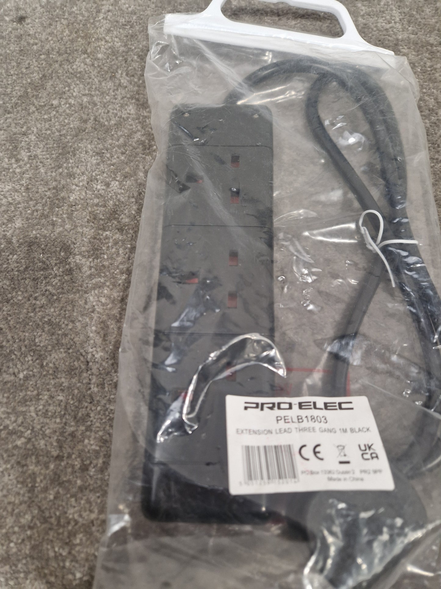 PRO-ELEC Extension Lead Three Gang 1M Black - Durable Power Solution - Excellent w/ Original Packaging