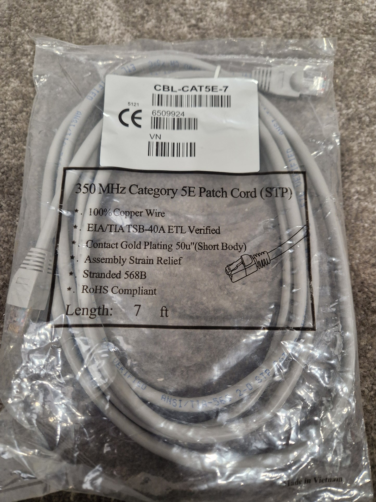 Grey 7FT Long Ethernet Cable - High-Speed Data Transfer - Excellent w/ Original packaging