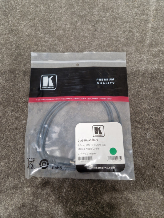 Kramer 3.5mm TO 3.5mm Cable 3FT - Premium Audio Connection - Excellent w/ Original packaging