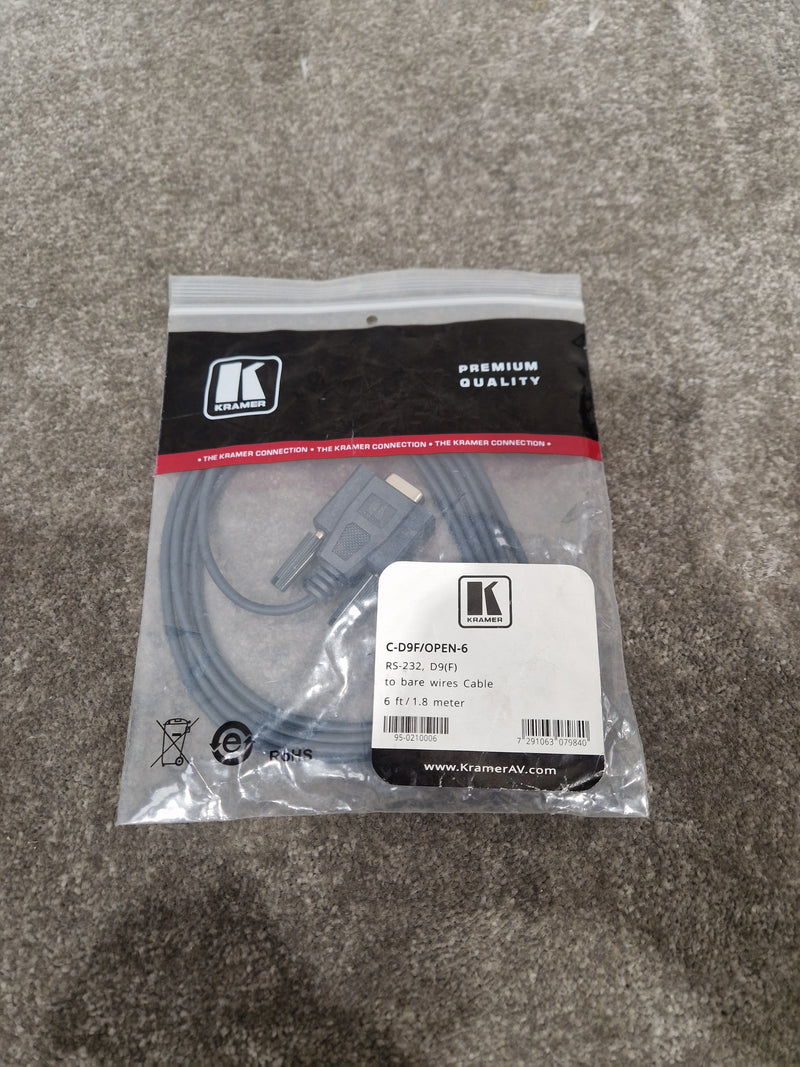 Kramer RS-232 D9(f) TO Bare Wires Cable 6FT - High-Quality Signal Transfer - Excellent w/ Original Packaging - Image 1