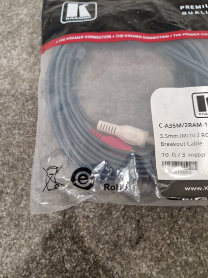 Kramer 3.5mm TO 2 RCA 10FT - Audio Cable Adapter - Excellent w/ Original Packaging