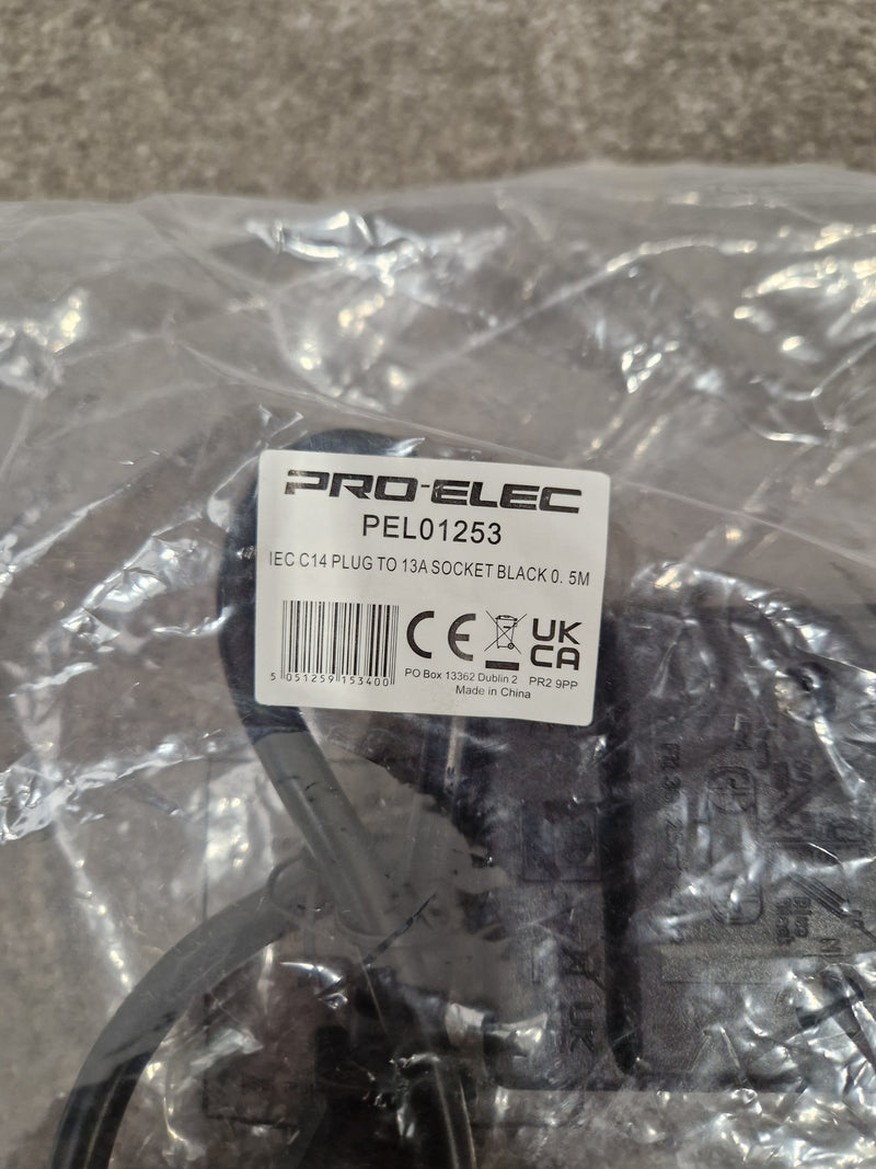 PRO-ELEC IEC C14 Plug TO 13A Socket Black 0.5m - Power Extension Cable - Excellent w/ Original Packaging - Image 3