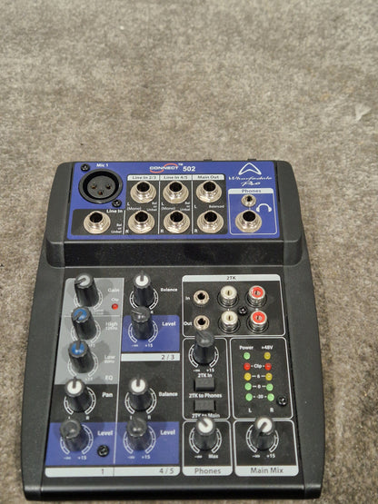 Wharfedale Pro Connect 502 Compact Mixer - 5-Channel Audio Control - Excellent w/ Original Box & Power Supply
