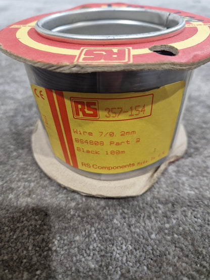RS 7/0.2mm Equipment Wire Type 2 Black 100 Metres - Durable Insulation - Excellent