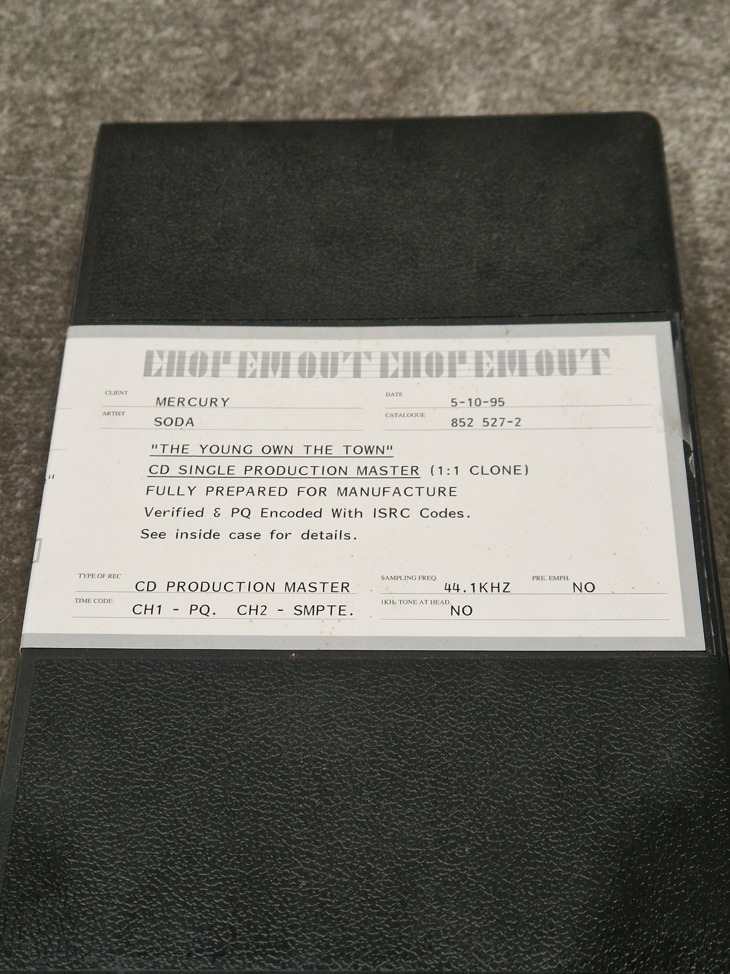 Soda – Britpop Band Collectible DAT Master for “The Young Own The Town” – Excellent w/ PQ Encoding & ISRC