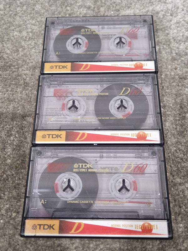 Set OF-3 TDK D60 Cassettes - Vintage Audio Recording - Excellent Unused