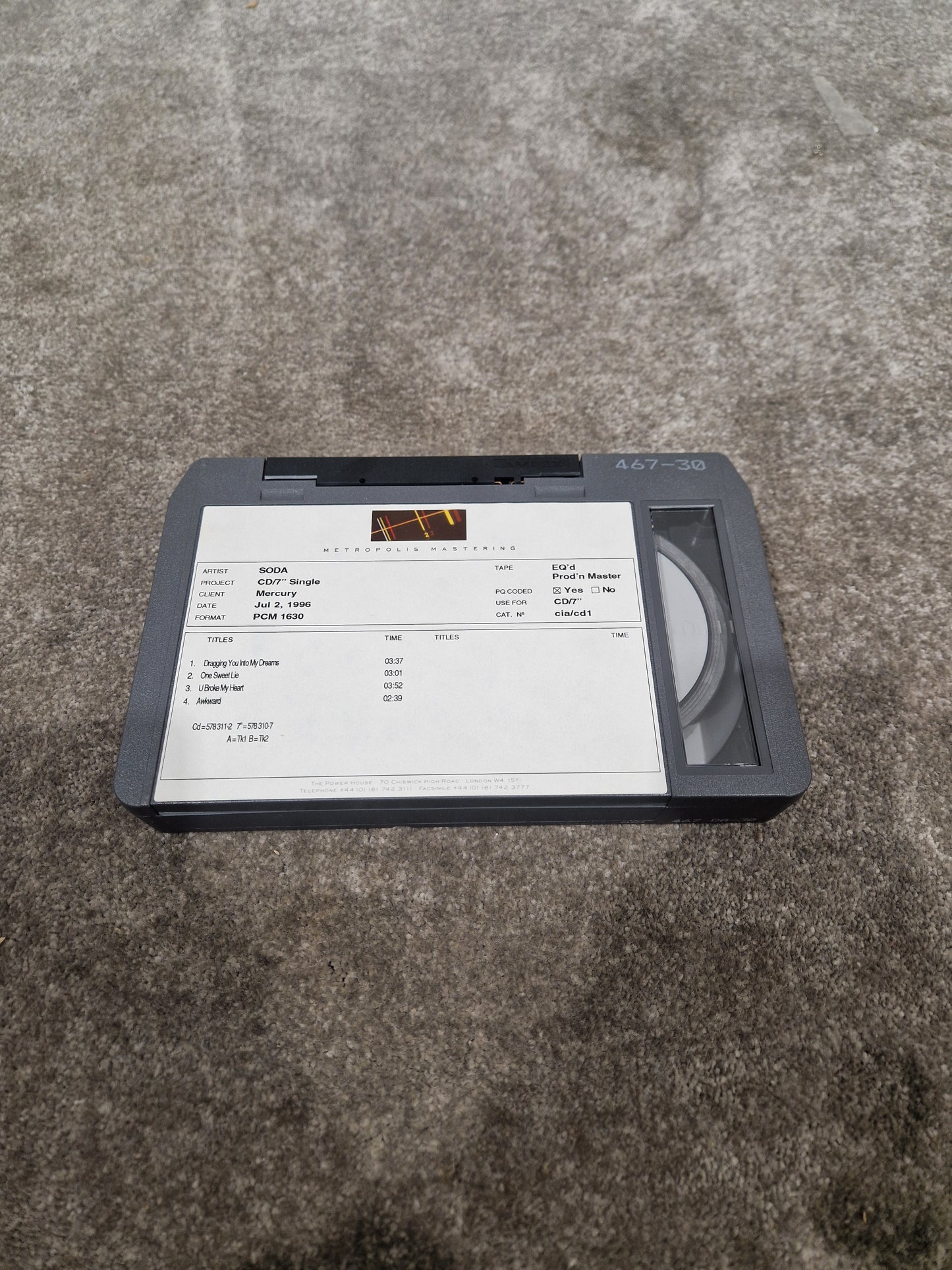 Soda – Britpop Band Collectible Metropolis PCM 1630 Master – Excellent w/ CD/7" Production Label