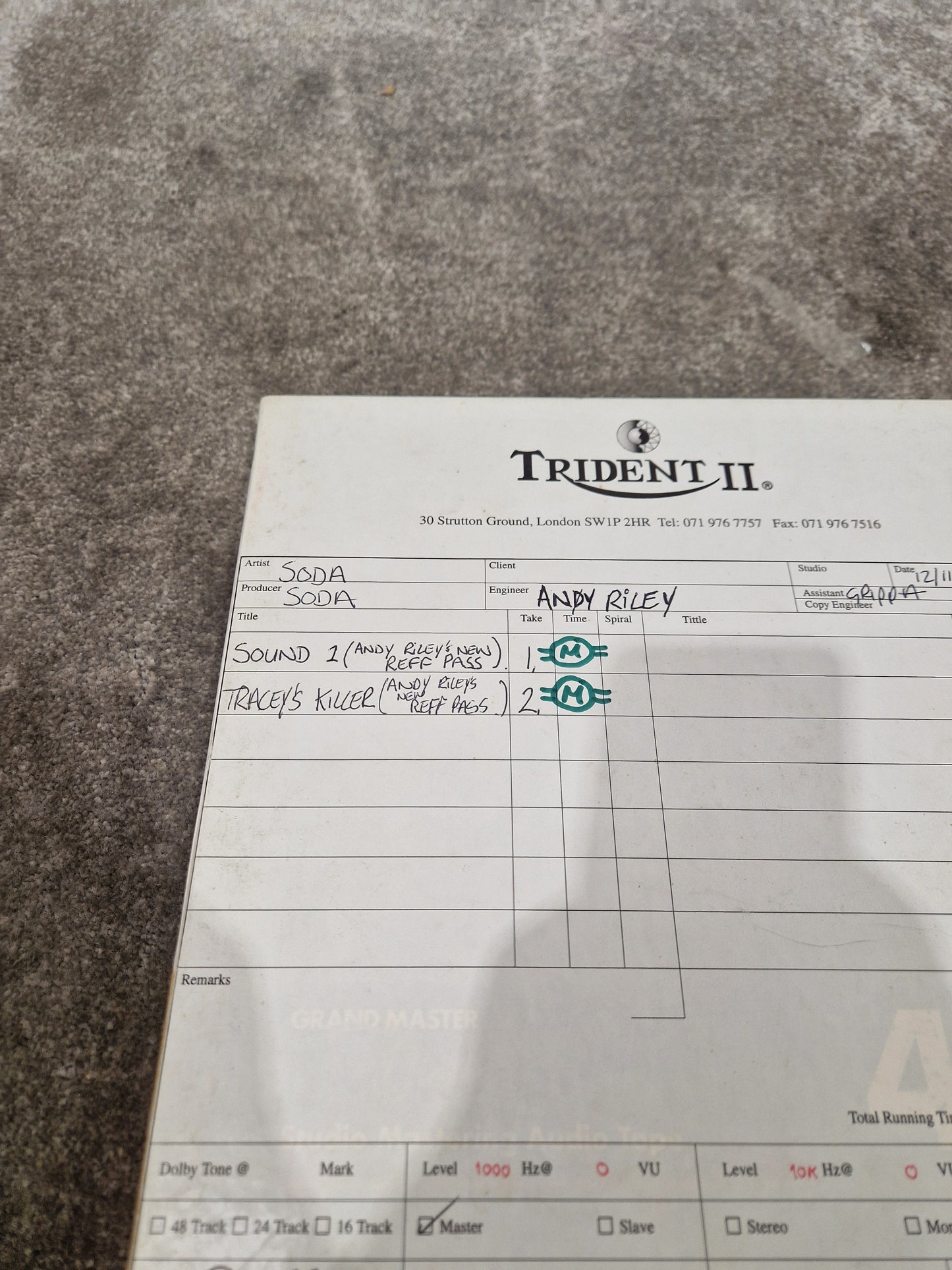 Soda – Britpop Band Collectible Trident II Studio Reel – Very Good w/ Box & Engineer Notes