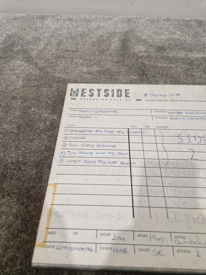 Soda – Britpop Band Collectible “Westside Studio Master Side 2” on Ampex 456 Reel – Very Good w/ Box & Studio Log