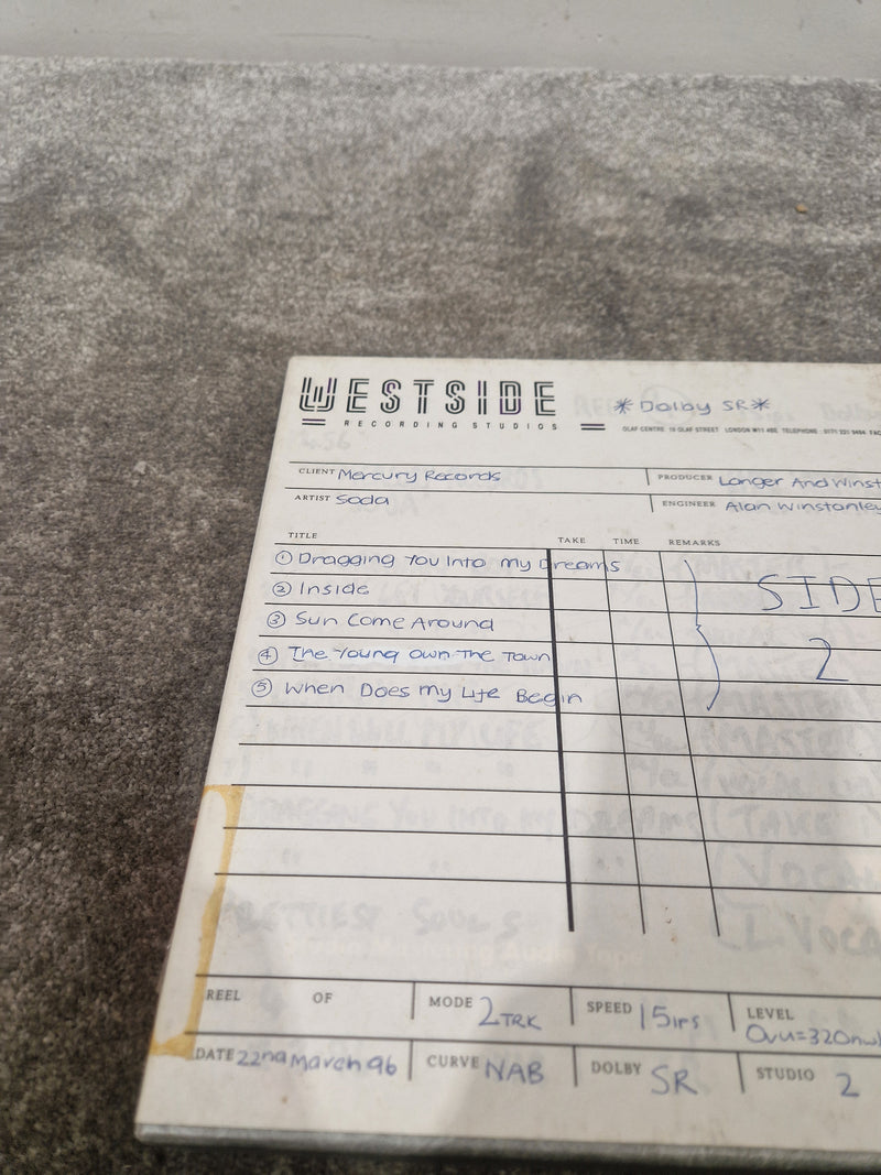 Soda – Britpop Band Collectible “Westside Studio Master Side 2” on Ampex 456 Reel – Very Good w/ Box & Studio Log - Image 3
