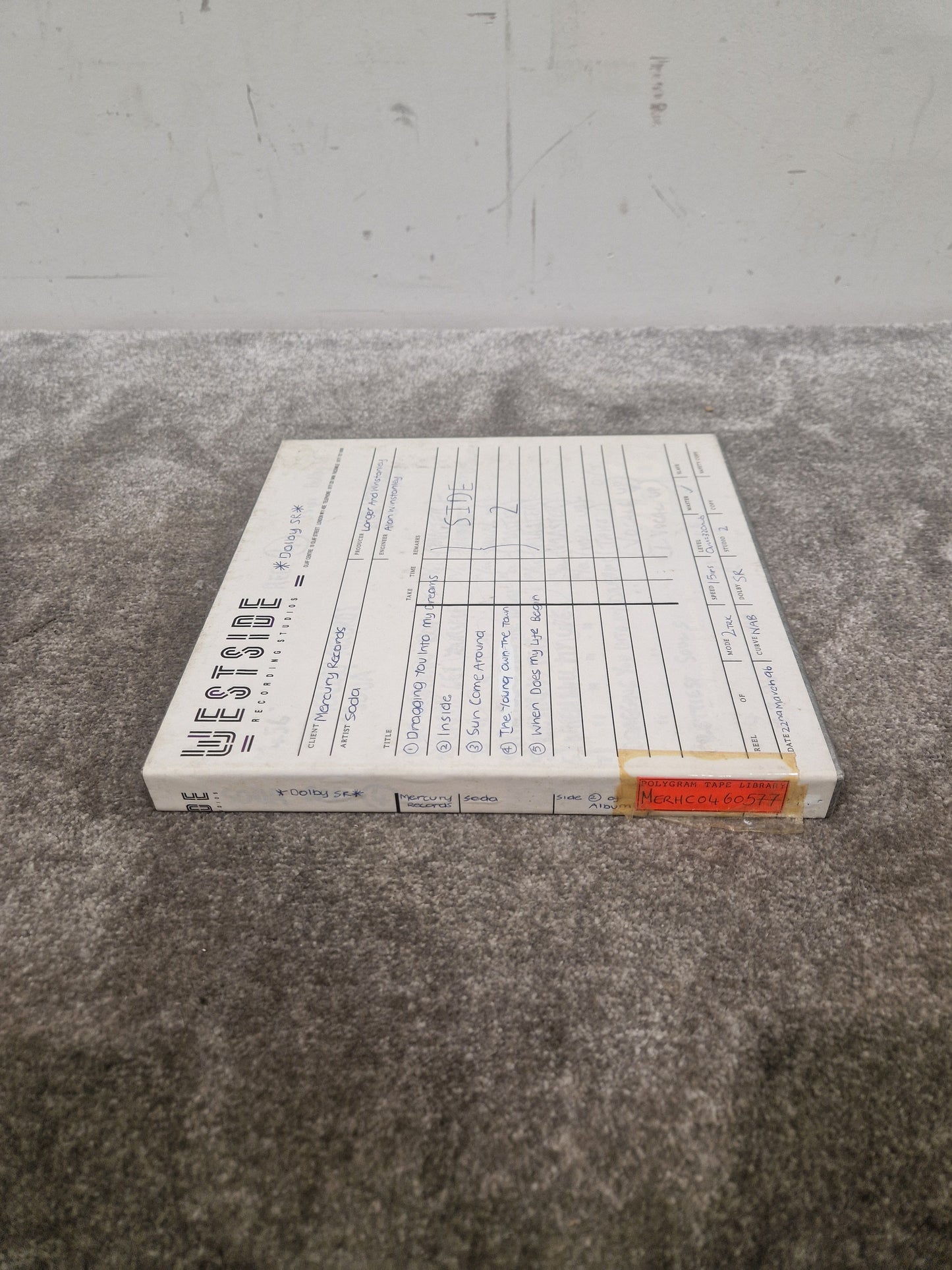 Soda – Britpop Band Collectible “Westside Studio Master Side 2” on Ampex 456 Reel – Very Good w/ Box & Studio Log