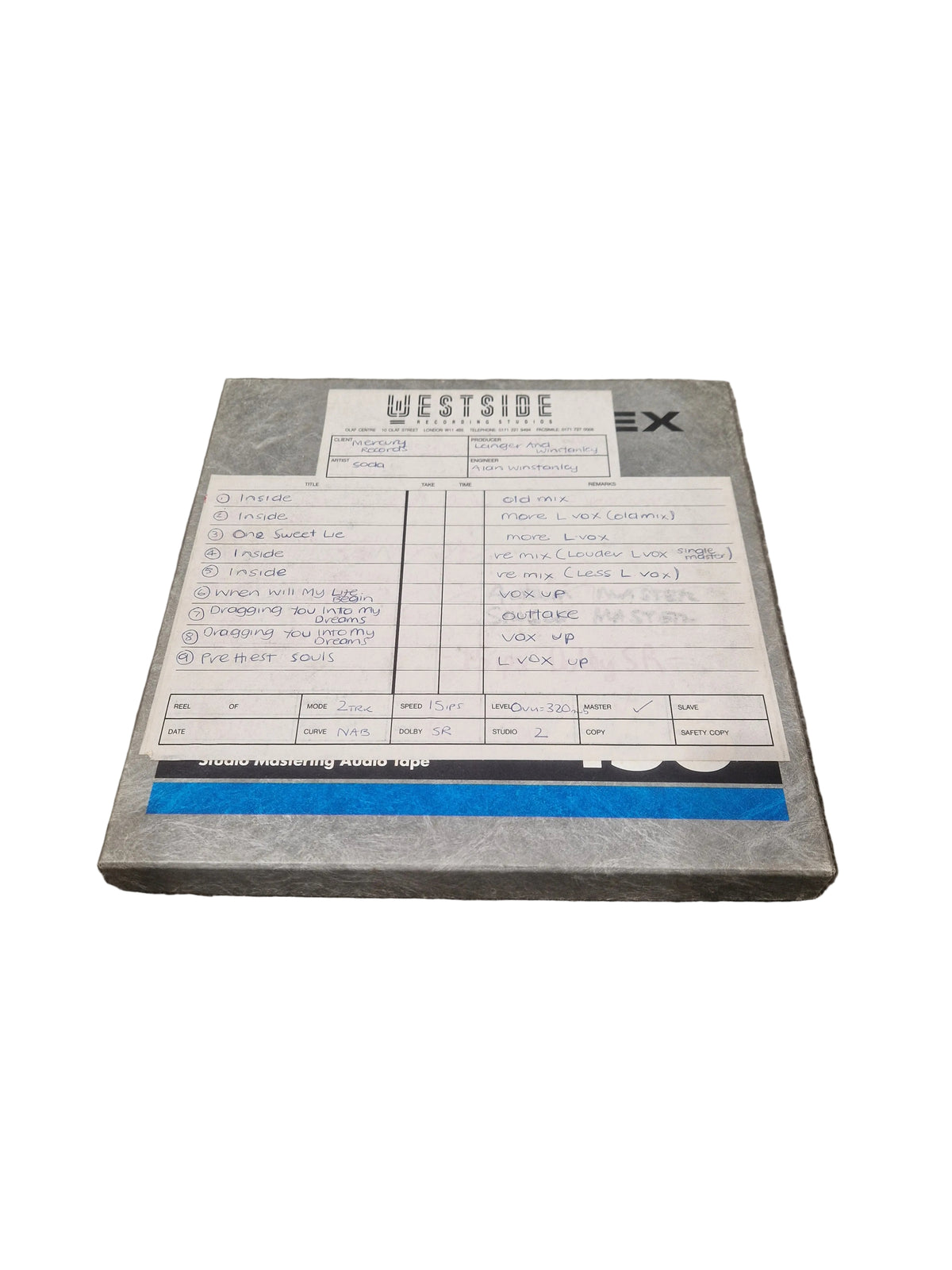 Soda – Britpop Band Collectible Westside Mastering Tape – Excellent w/ Vocal Mix Variants & Outtakes