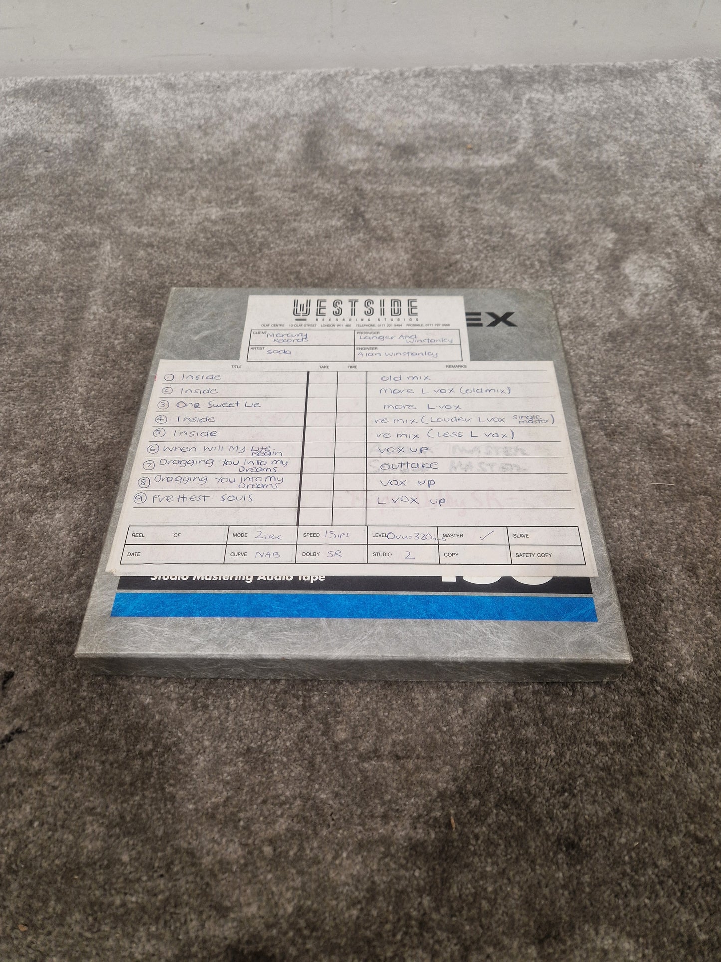 Soda – Britpop Band Collectible Westside Mastering Tape – Excellent w/ Vocal Mix Variants & Outtakes