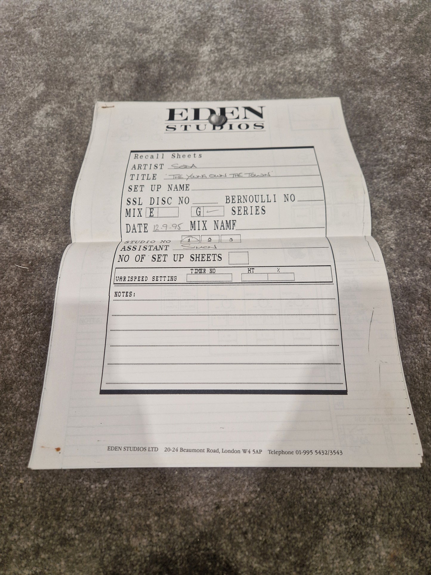 Soda – Britpop Band Collectible Town House Master Reel – Excellent w/ Multi-Take Breakdown of “The Young Own The Town”