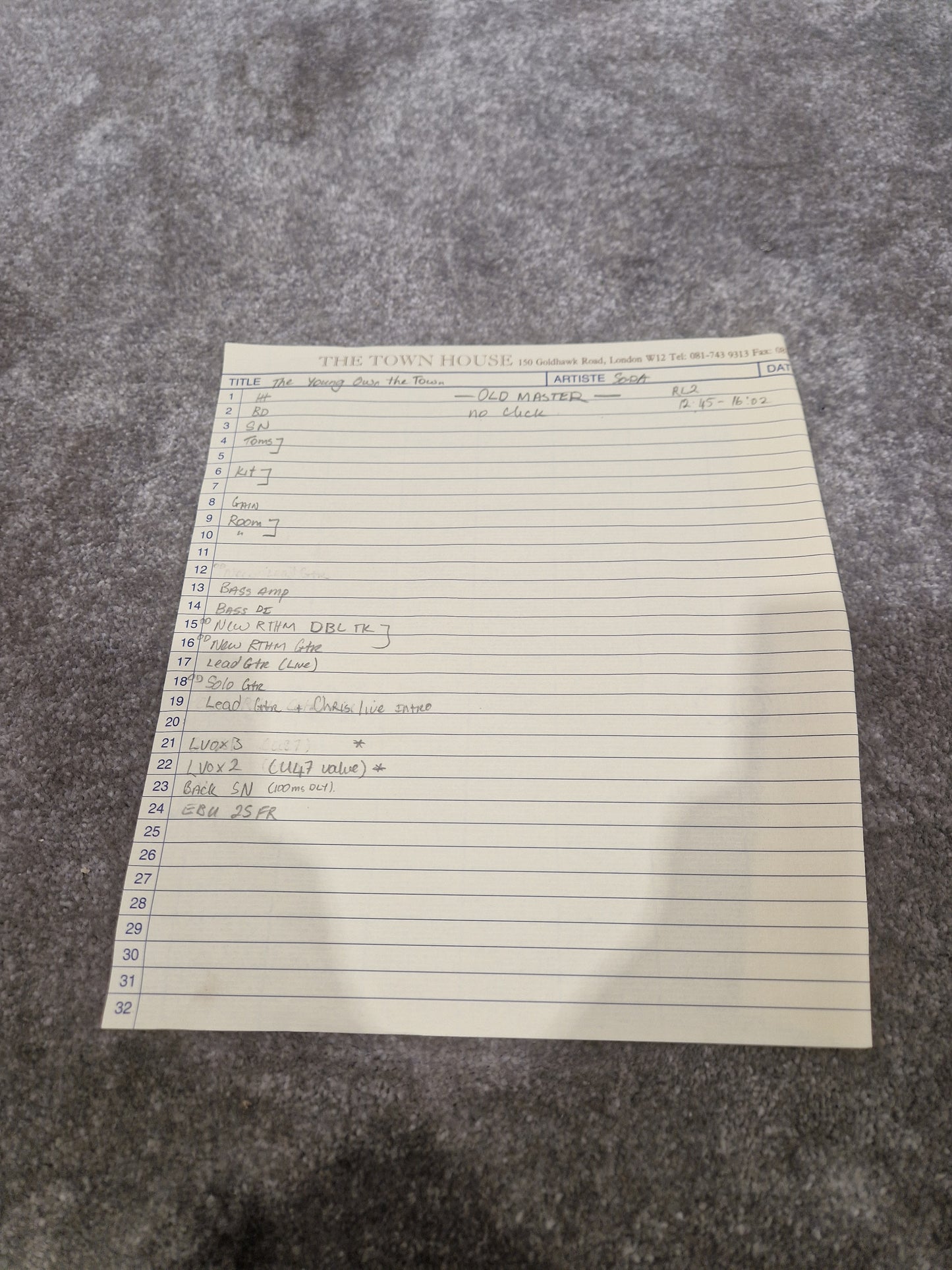 Soda – Britpop Band Collectible Town House Master Reel – Excellent w/ Multi-Take Breakdown of “The Young Own The Town”