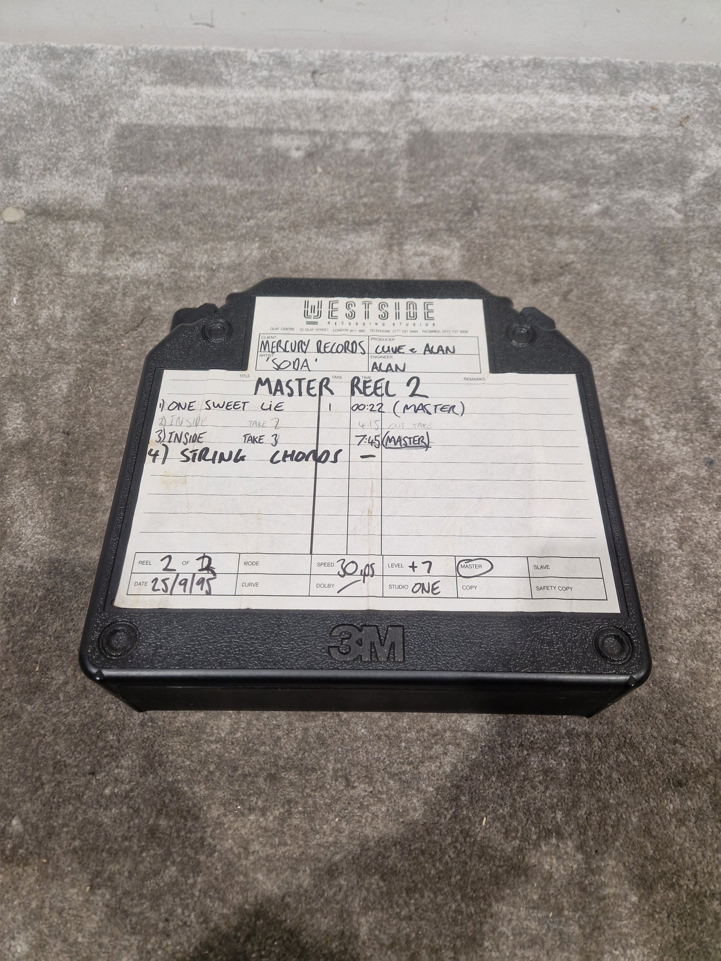 Soda – Britpop Band Collectible Westside Master Reel Suite (#1–4) – Excellent w/ Full Studio Track Sheets