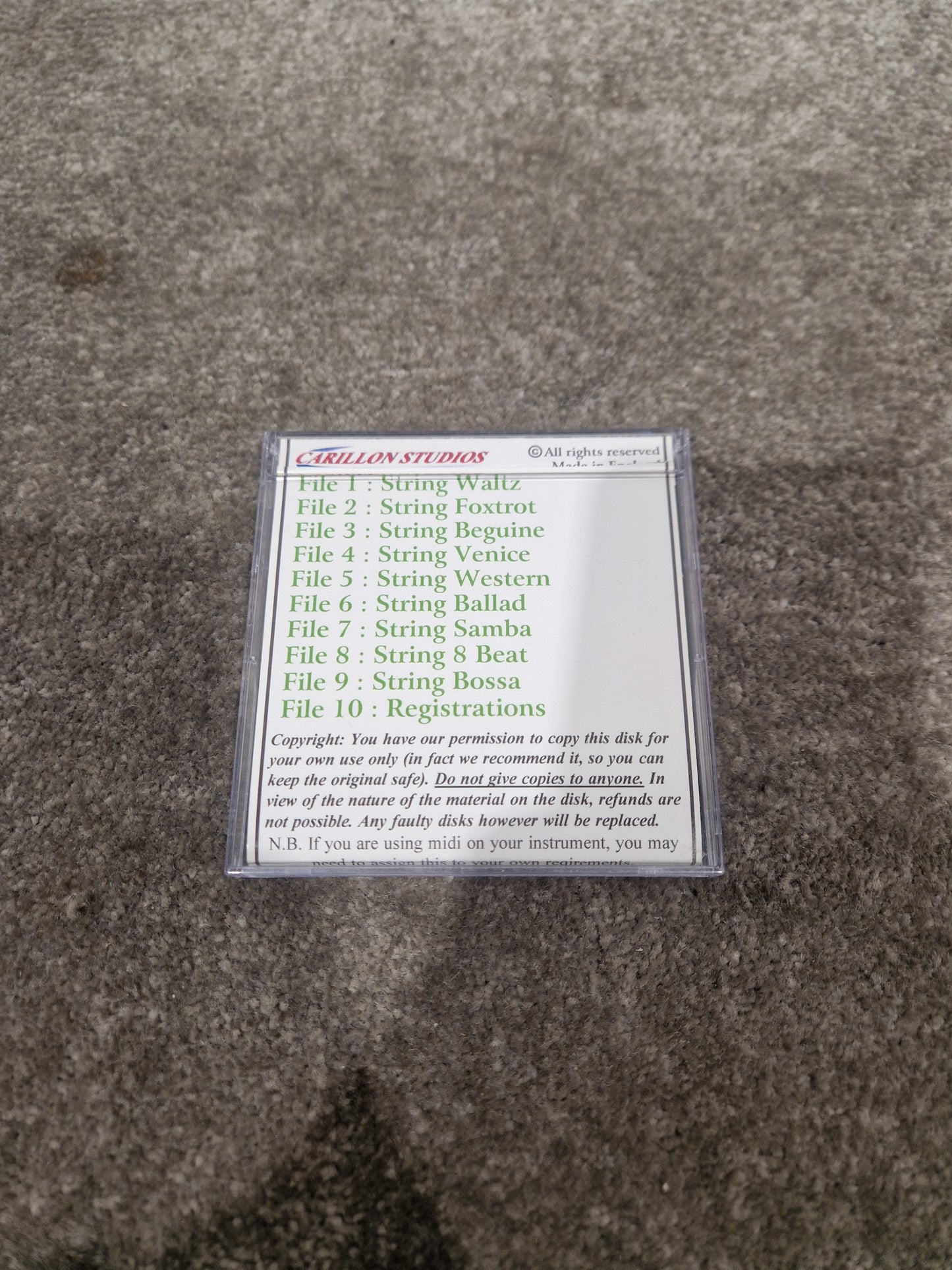 Carillon Studios Romantic Strings Floppy Disc For Kn2400-7000 - Vintage Sound Library - Excellent