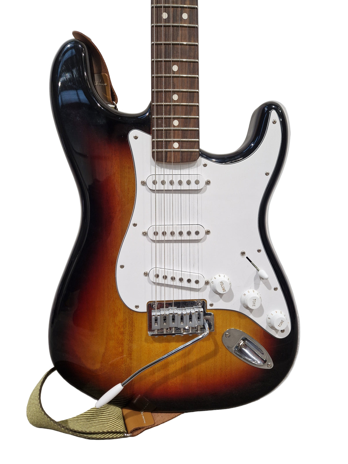Fender Standard Stratocaster LRL WPG-3TS – 3-Tone Sunburst – Crafted in Indonesia (2023) – Excellent w/ Strap