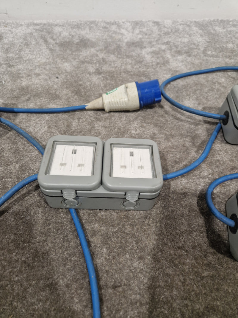 Blue CEE Industrial Plug to 5× Dual UK Socket Distribution Lead - Rugged Industrial Design - Good - Image 6