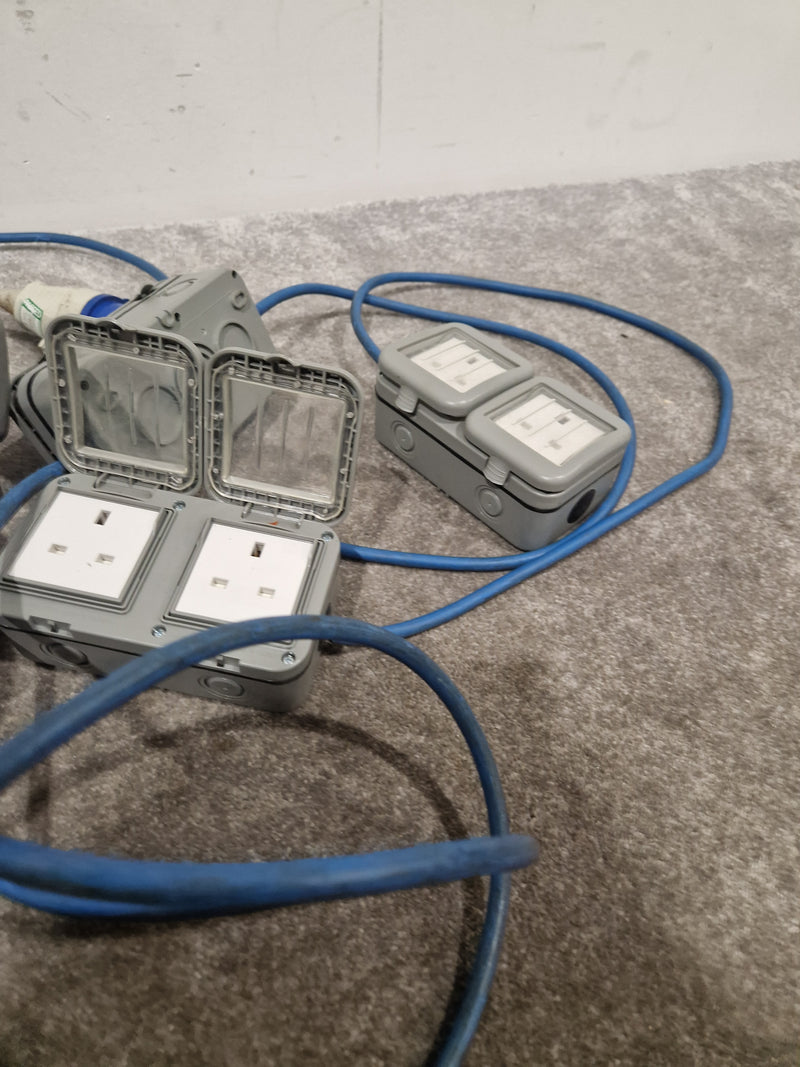 Blue CEE Industrial Plug to 5× Dual UK Socket Distribution Lead - Rugged Industrial Design - Good - Image 2