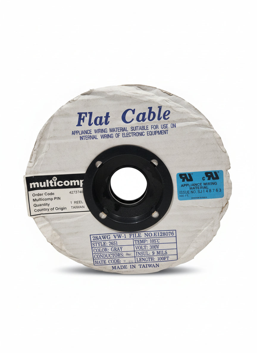 100FT Gray Flat Cable 28AWG VW-1 Style 2651 - 300V Internal Wiring for Electronic Equipment - Excellent