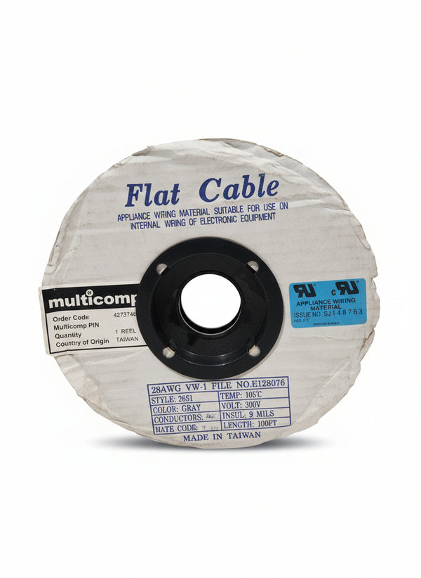 100FT Gray Flat Cable 28AWG VW-1 Style 2651 - 300V Internal Wiring for Electronic Equipment - Excellent