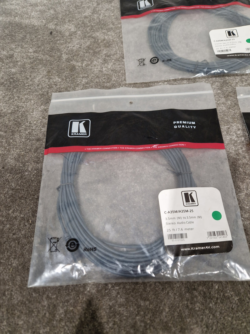 Kramer 25FT 3.5mm TO 3.5mm Cable Set OF 3 - High-Fidelity Audio - Excellent w/ Original Packaging - Image 3