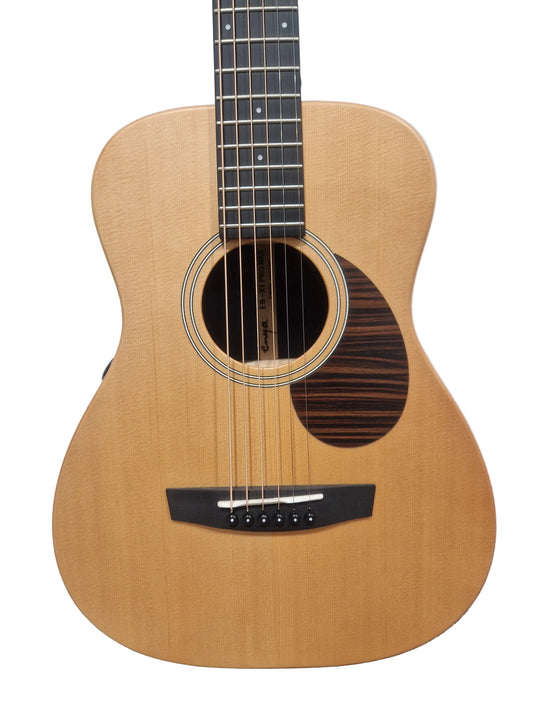 Acoustic guitar on a light gray background