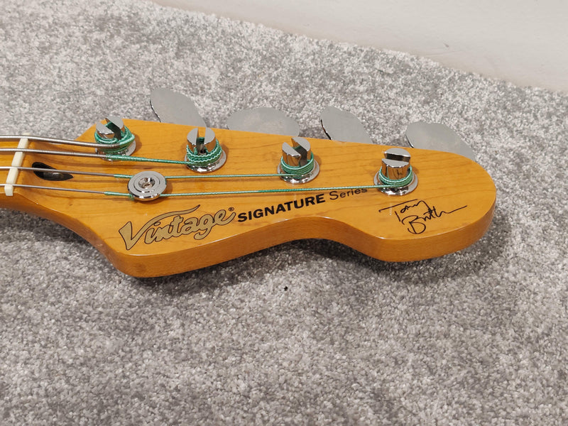 Vintage Tony Butler Signature V4 Bass Guitar, Black With Silverlining Hard Case - Image 7